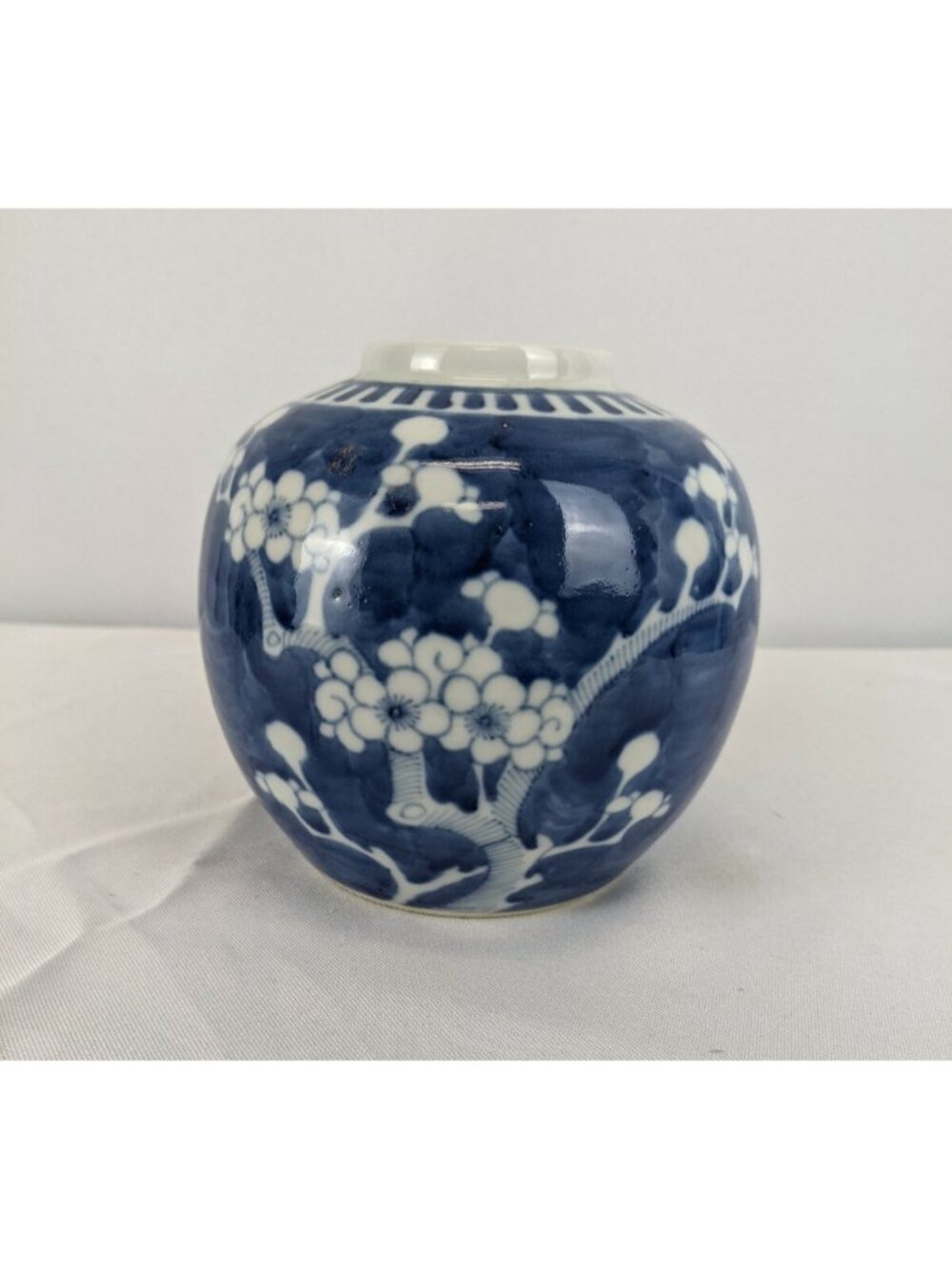 Antique Chinese Blue & White Porcelain Ginger Jar Vase Prunus Kangxi 2 Circle